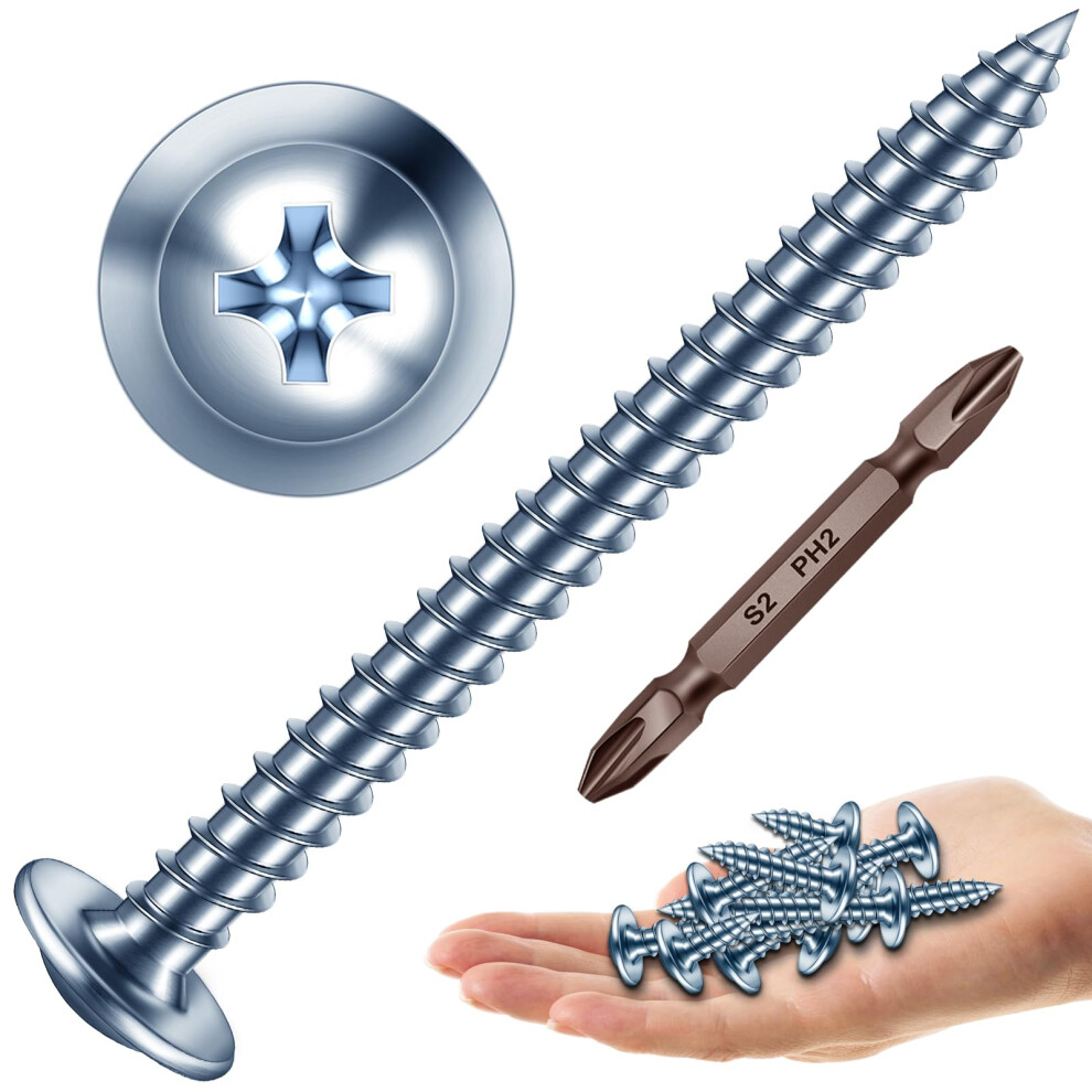 Mywish 150Pcs #8 ? 2"""" Wood Screw Phillips Truss Head Wood Screws Quick Metal Self Tapping Screws Galvanized Iron Zinc Oxide Plated Steel 810155651497
