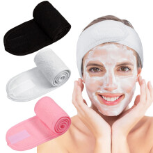 Fascia per il viso Whaline Spa, fascia per il trucco, fascia in spugna regolabile, asciugamano per la doccia, 3 pezzi (bianco, nero, rosa)