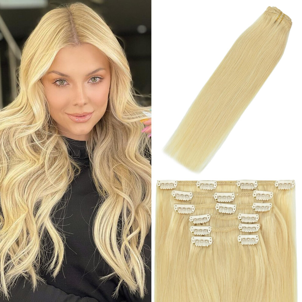 Windtouch Unisex Not,Specified Clip In Hair Extensions Human Hair Bleached Blonde Hair Extensions Human Hair Extensions Stainless Clips 70G #613 22Inch 7Pcs