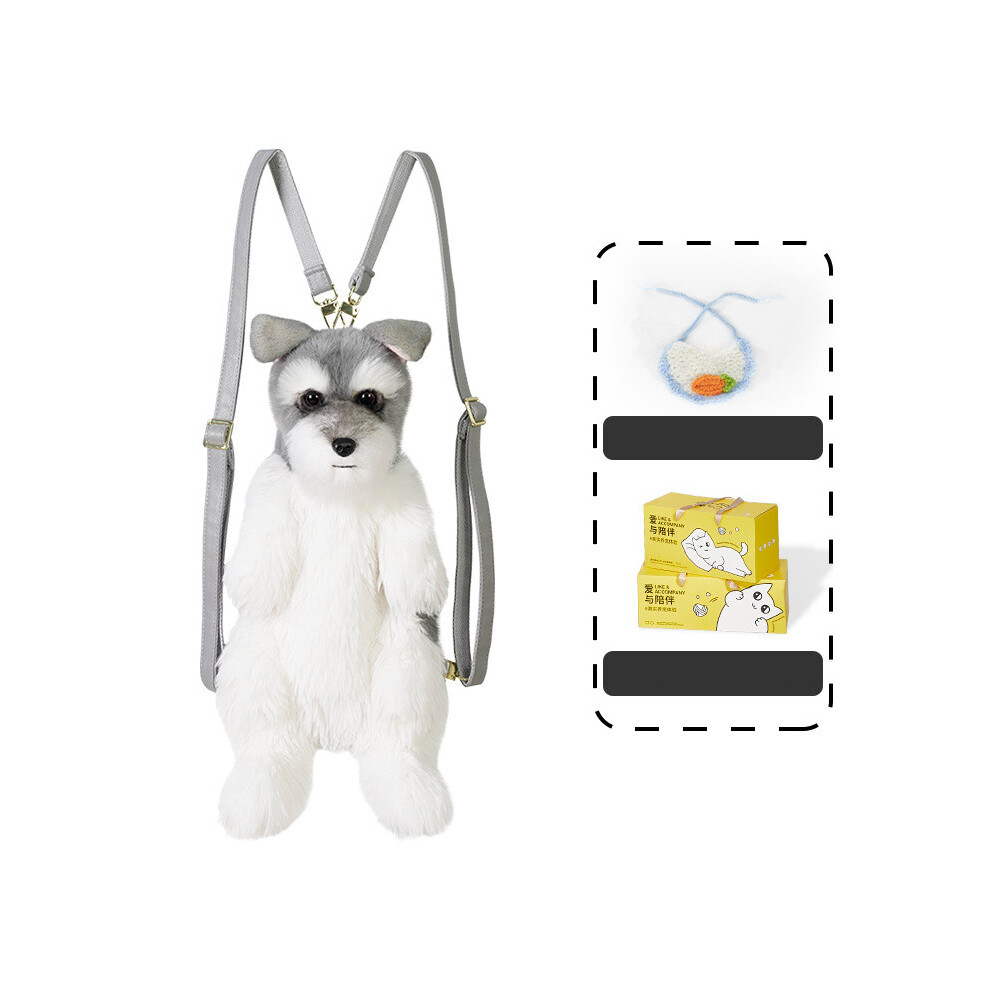 (Carrot Bib) Backpack Plush Schnauzer Dog Doll Stuffed Animal Kawaii Cartoon Toy Travel Bag-image-OPC-PGTFYHB-NEW