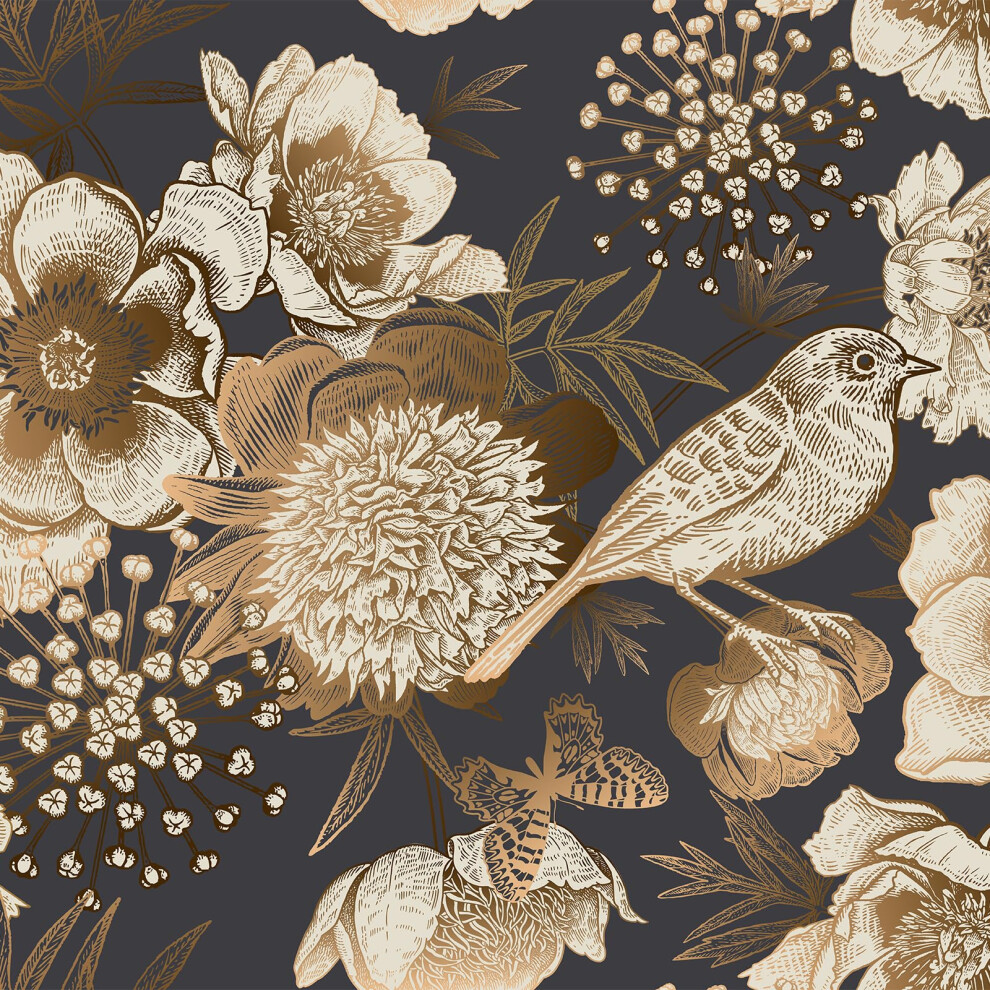 Floral & Birds Peel And Stick Wallpaper Antique Gold Dark Self Adhesive Removable Floral Wallpaper For Bedroom Renter Friendly Floral Contact Paper Fo 678653094013