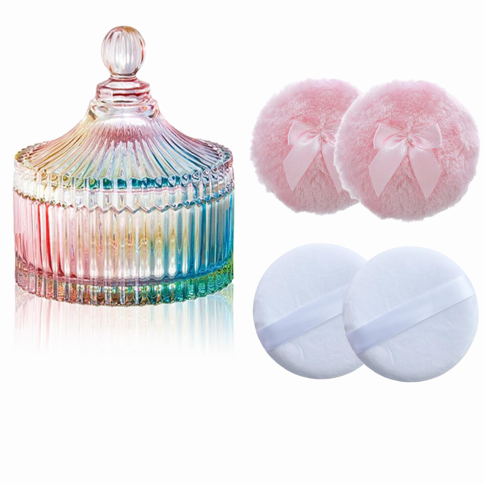 Qopoto Lot de 5 houppettes     poudre pour le corps avec    tui en cristal pour applicateur de poudre avec bo   te pour le visage et le corps (couleur