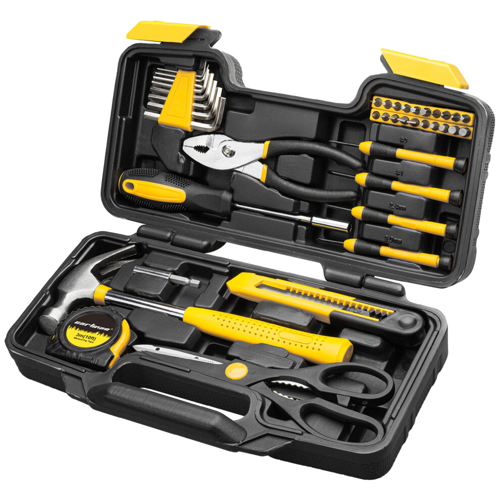 Cartman 39 Piece Tool Set General Household Hand Kit With Plastic Toolbox Storage Case Yellow 6943536323417