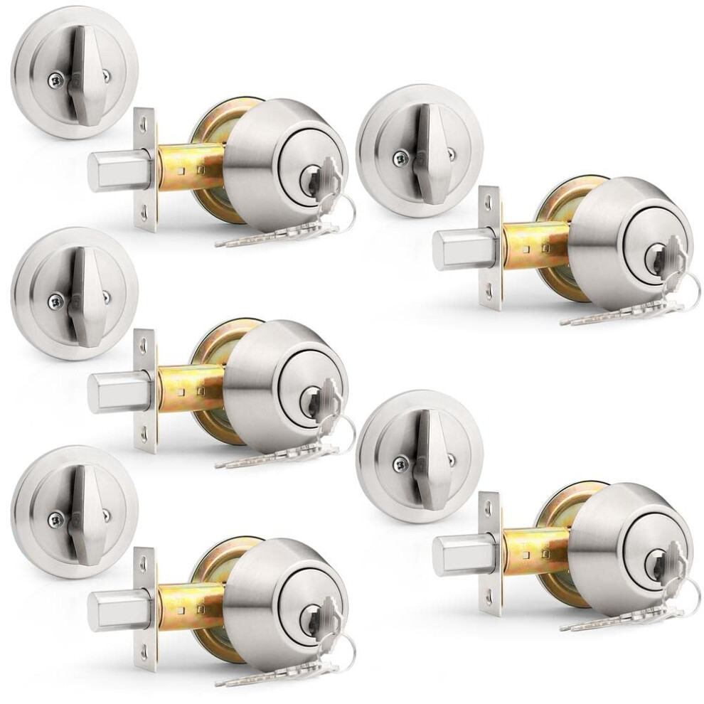Probrico(5 Pack Brushed Nickel Keyed Alike Single Cylinder Deadbolts (Combo Packs)  Keyway Keys Handleset  3 Keys Anti-Theft Interior& Exterior Door H-image-OPC-PGTFZNJ-NEW