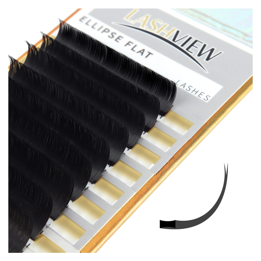 Lashview Ellipse Flat Eyelash Extension Flat Eyelash Extension Supplies Individual Lashes 0.15Mm D Curl Mixed Length Lash Extension Semi-Permanent Ext