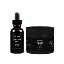 Zestaw olejków i balsamów do brody Golden Grooming dla mężczyzn | Zestaw do naturalnego wzrostu z masłem shea | XL | Świeży zapach