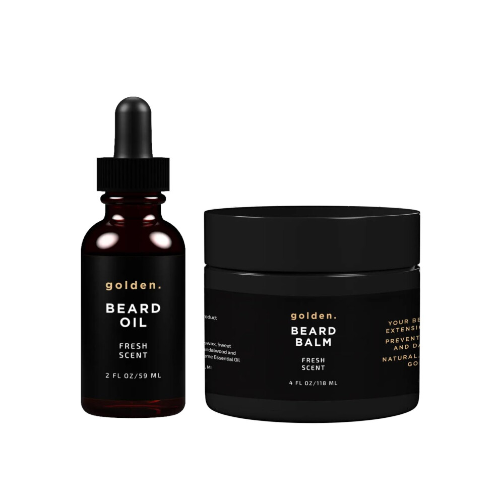 Coffret huile et baume    barbe Golden Grooming pour homme | Kit de croissance naturelle au beurre de karit   | XL | Parfum frais