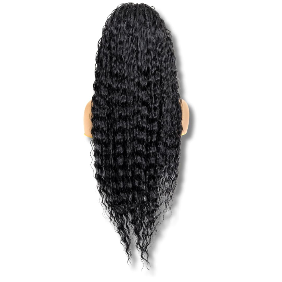 Pib Passion Is Beaut Pib Single Full Lace Braid Wig - Micro Boho Peruvian Deep Wave Box Braided Wig Knotless Braided Wigs For Black Women Curly Hair Wig (#1 Jet Black 3