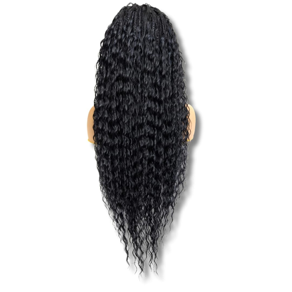 Pib Passion Er Smuk Pib Single Full Lace Braid Wig - Micro Boho Peruvian Deep Wave Box Braided Wig Knotless Braided Wigs For Black Women Curly Hair Wig (#1B Off Black