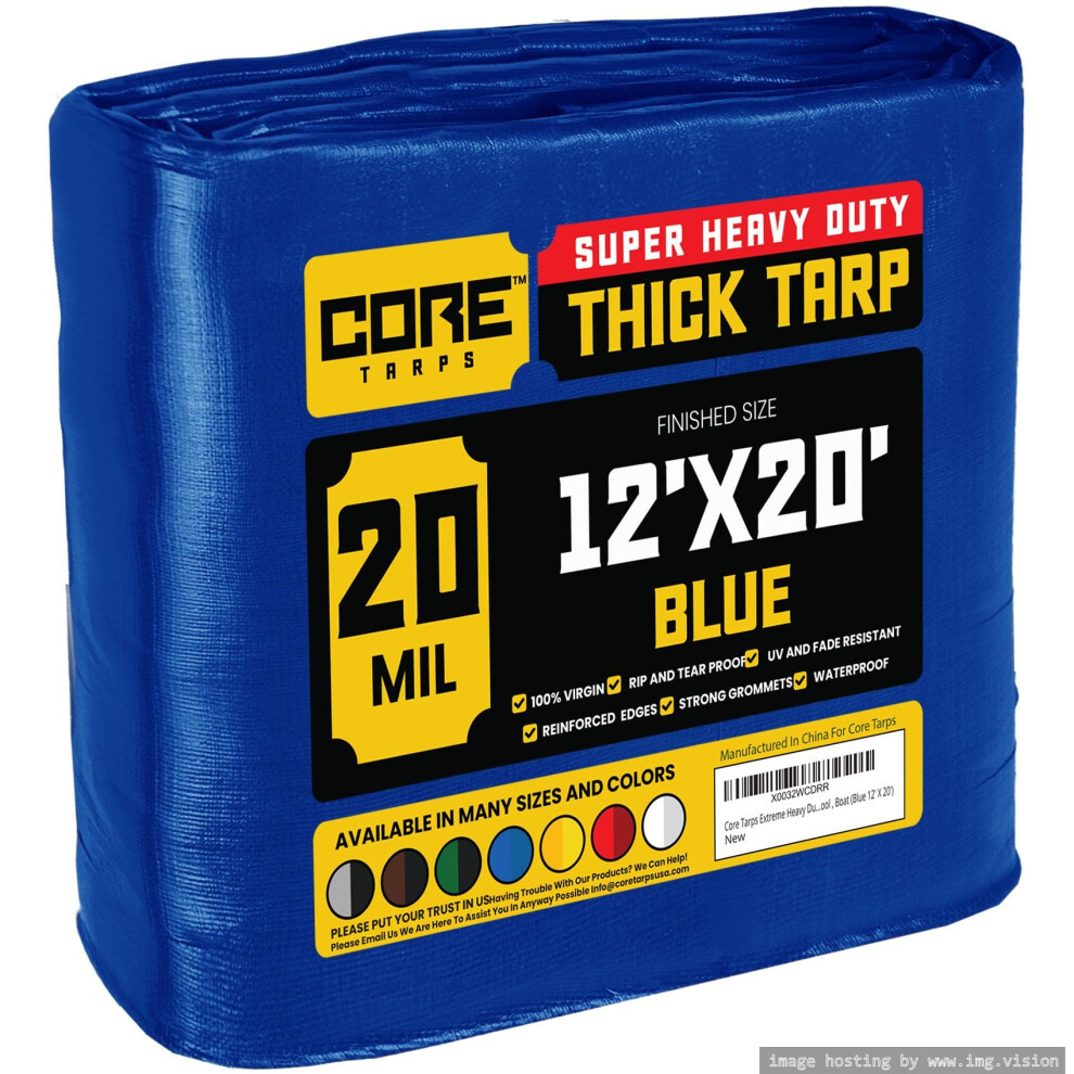 Core Tarps Extreme Heavy Duty 20 Mil Tarp Cover Waterproof Uv Resistant Rip And Tear Proof Poly Tarpaulin With Reinforced Edges For Roof Camping 810100672324