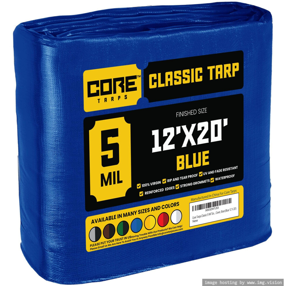 Core Tarps Classic 5 Mil Tarp Cover Waterproof Uv Resistant Rip And Tear Proof Poly Tarpaulin With Reinforced Edges For Roof Camping Patio Pool 810077418727
