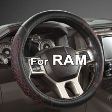 West Llama Customized Auto Car Steering Wheel Cover for Dodge RAM 1500 2500 3500 15.5-16 inch (Diamond Quilted-Black+Red-Large Size)