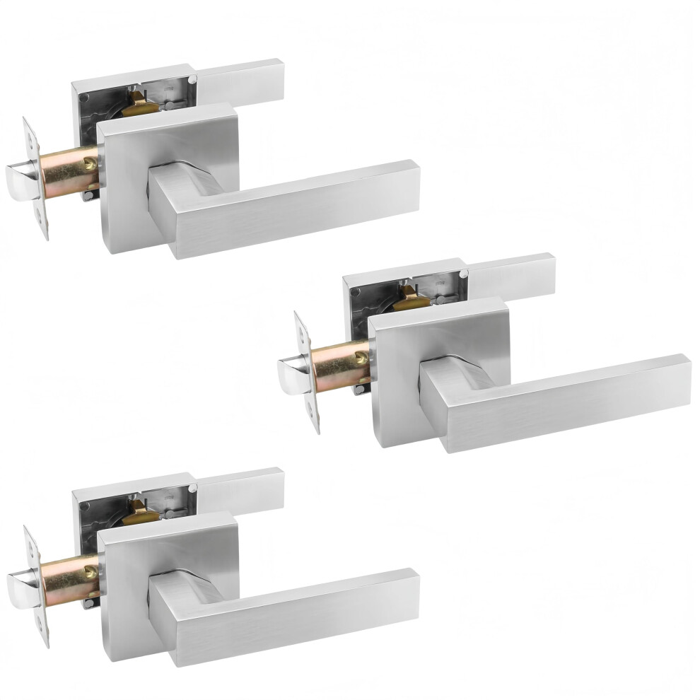 Annfuz 3 Packs Passage Door Handle Without Key Square Interior Door Lever For Hallway Closet Reversible Keyless Lever For Right & Left Side Heavy Dut 717326270078