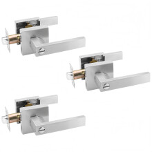 ANNFUZ 3Packs Privacy Door Handle Without Key Square Interior Door Lever with Emergency Access Reversible Keyless Lever for Right & Left Side for Bath