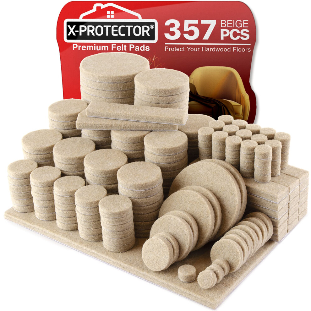 357 Pcs Beige Felt Furniture Pads X-Protector! Huge Quantity Of Furniture Pads For Hardwood Floors With Many Big Sizes - Your Ideal Wood Floor Protect 5060664331150