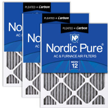 Filtres    air pour fournaise Nordic Pure 24 x 24 x 1 (23 3/8 x 23 3/8 x 3/4) MERV 12 pliss  s plus charbon, paquet de 3