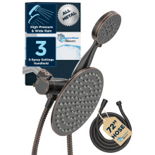 Metal Dual Shower Head Combo - Bronze frott  l'huile - Prsistance de 8 pouces Prsistance High Flow Shower Head & 3 flux Cour de douche  main
