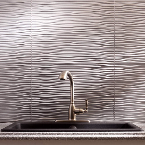 FASDE Waves Decorative Vinyl 18in x 24in Backsplash Panel in Argent Silver (5 Pack) 1