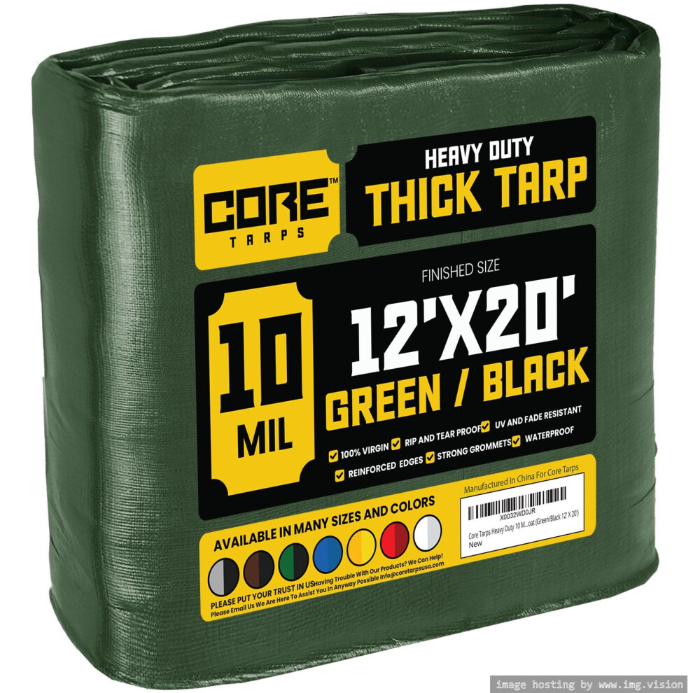 Core Tarps Heavy Duty 10 Mil Tarp Cover Waterproof Uv Resistant Rip And Tear Proof Poly Tarpaulin With Reinforced Edges For Roof Camping Patio 810077419809