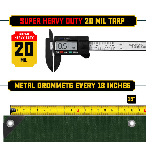 Bâche Core Tarps Extra Épaisse 20 Mil, Imperméable, Résistante UV, Anti-Déchirure, Polyéthylène Renforcée 1