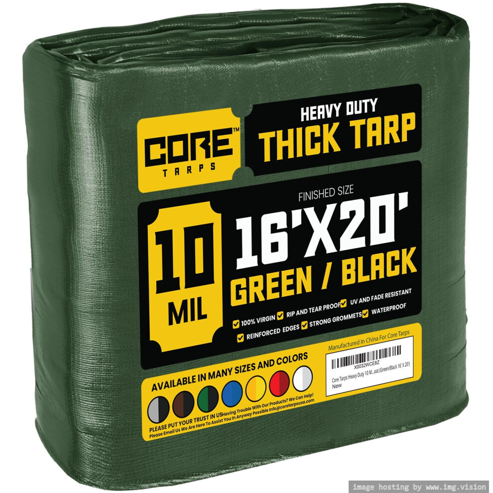 Core Tarps Heavy Duty 10 Mil Tarp Cover Waterproof Uv Resistant Rip And Tear Proof Poly Tarpaulin With Reinforced Edges For Roof Camping Patio 810077419823