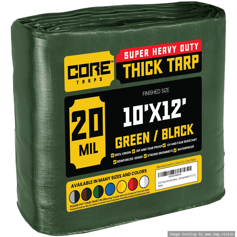 Core Tarps Extreme Heavy Duty 20 Mil Tarp Cover Waterproof Uv Resistant Rip And Tear Proof Poly Tarpaulin With Reinforced Edges For Roof Camping 810100671563