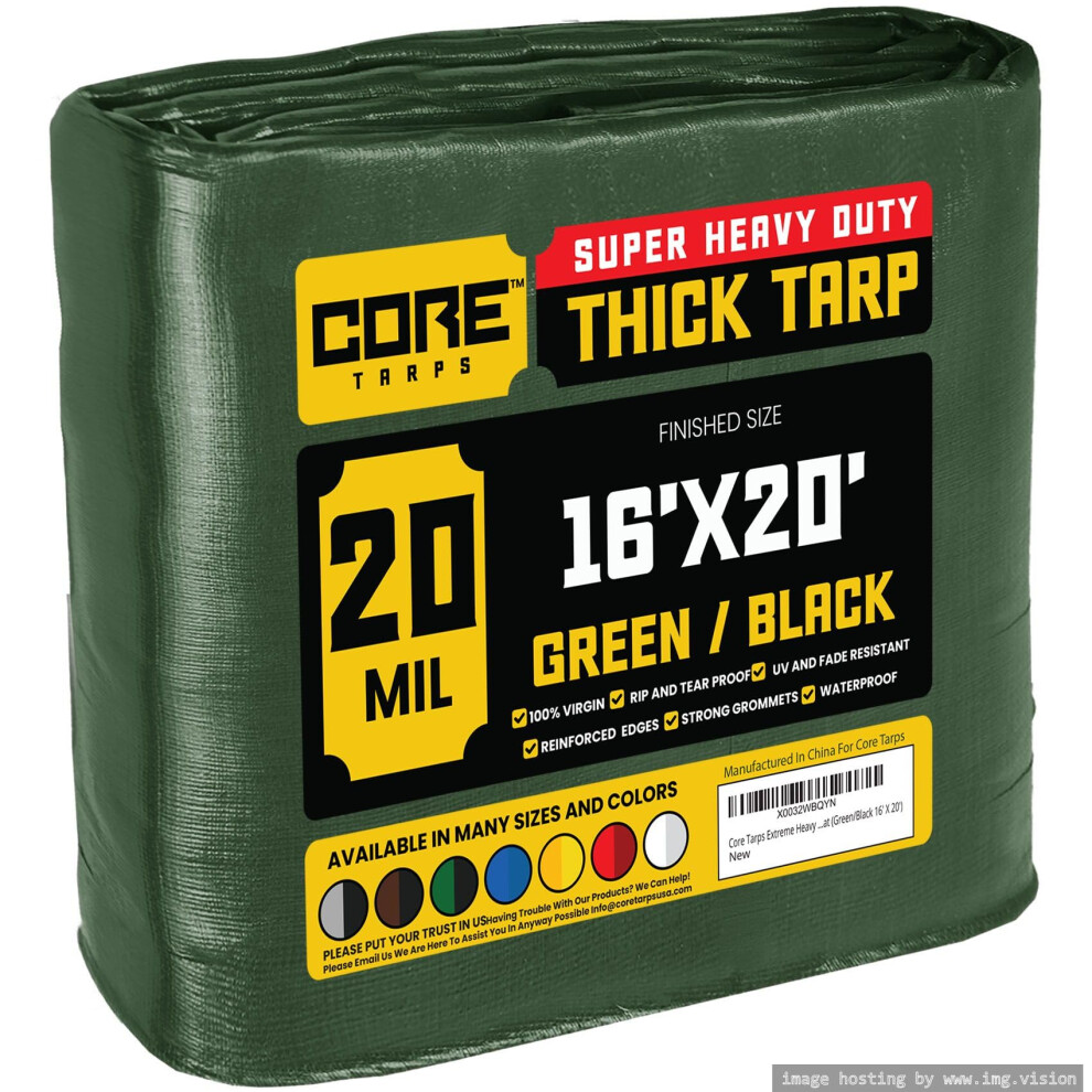 Core Tarps Extreme Heavy Duty 20 Mil Tarp Cover Waterproof Uv Resistant Rip And Tear Proof Poly Tarpaulin With Reinforced Edges For Roof Camping 810100671624