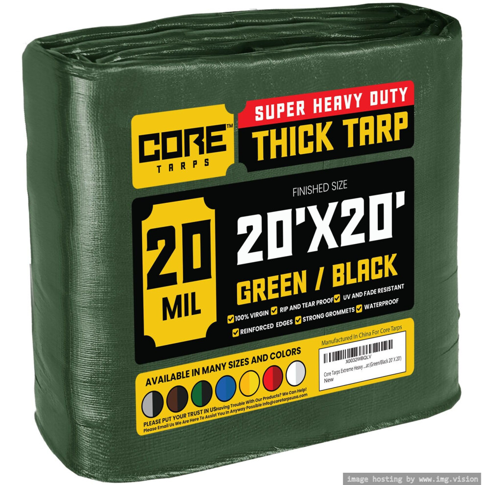 Core Tarps Extreme Heavy Duty 20 Mil Tarp Cover  Waterproof  UV Resistant  Rip and Tear Proof  Poly Tarpaulin with Reinforced Edges for Roof  Camping-image-OPC-PGTG9ZD-NEW