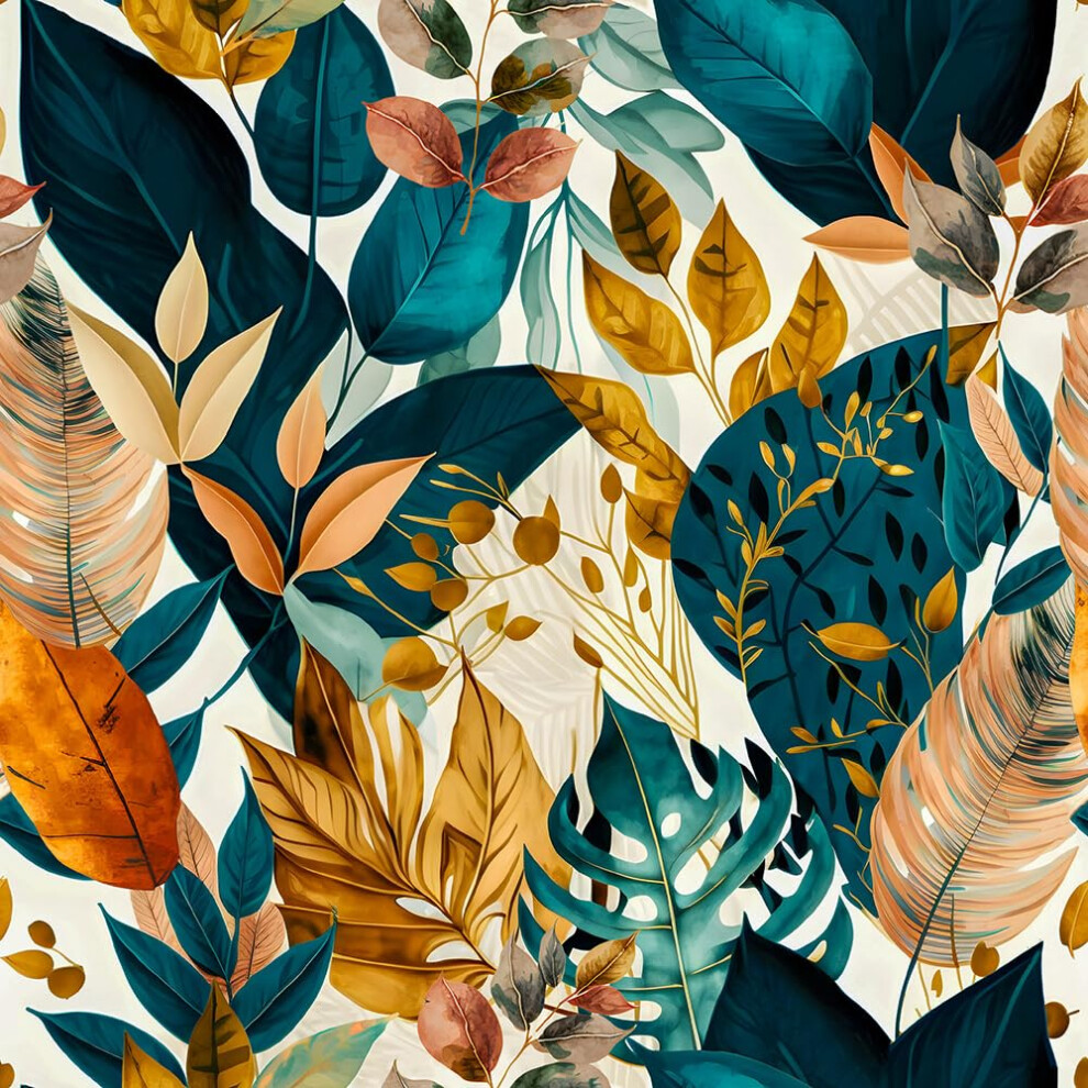 Redamancy Vintage Boho Dark Teal Blue Leaf Brown Yellow Leaves Peel And Stick Wallpaper Stick On Contact Paper Vintage Wall Paper Easy Peel Off For Ni 016392849950