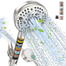 Gefilterde douchekop met handbediende 9-sproeistanden Afneembare hogedrukdouchekop met filters voor hard water - Chloor verwijderen Geborsteld