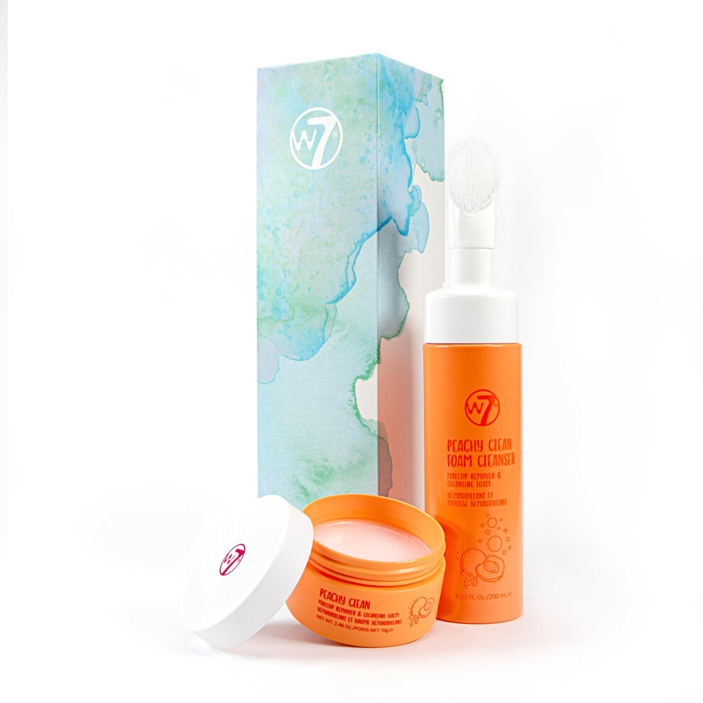 W7 Peachy Clean Cleansing Balm & Hydrating Foam Cleanser Set - Gently Removes Makeup  Dirt & Impurities - Infused with Fruit Extracts & Vitamin E to H