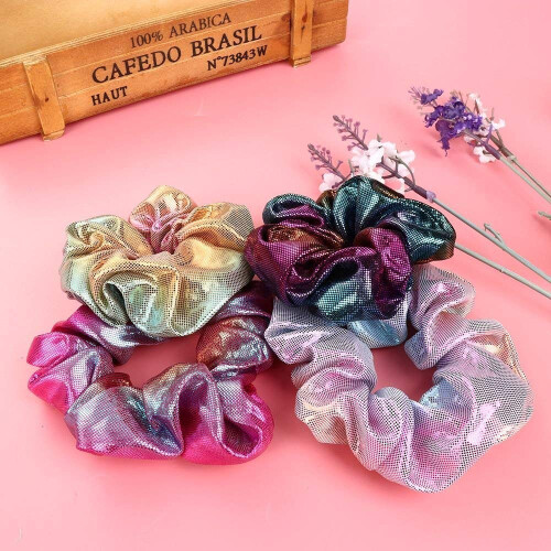 4pz Elastici per Capelli Metallici Lucenti, Scrunchies per Donne e Ragazze 2