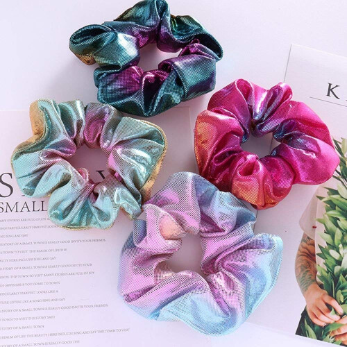 4pz Elastici per Capelli Metallici Lucenti, Scrunchies per Donne e Ragazze 1