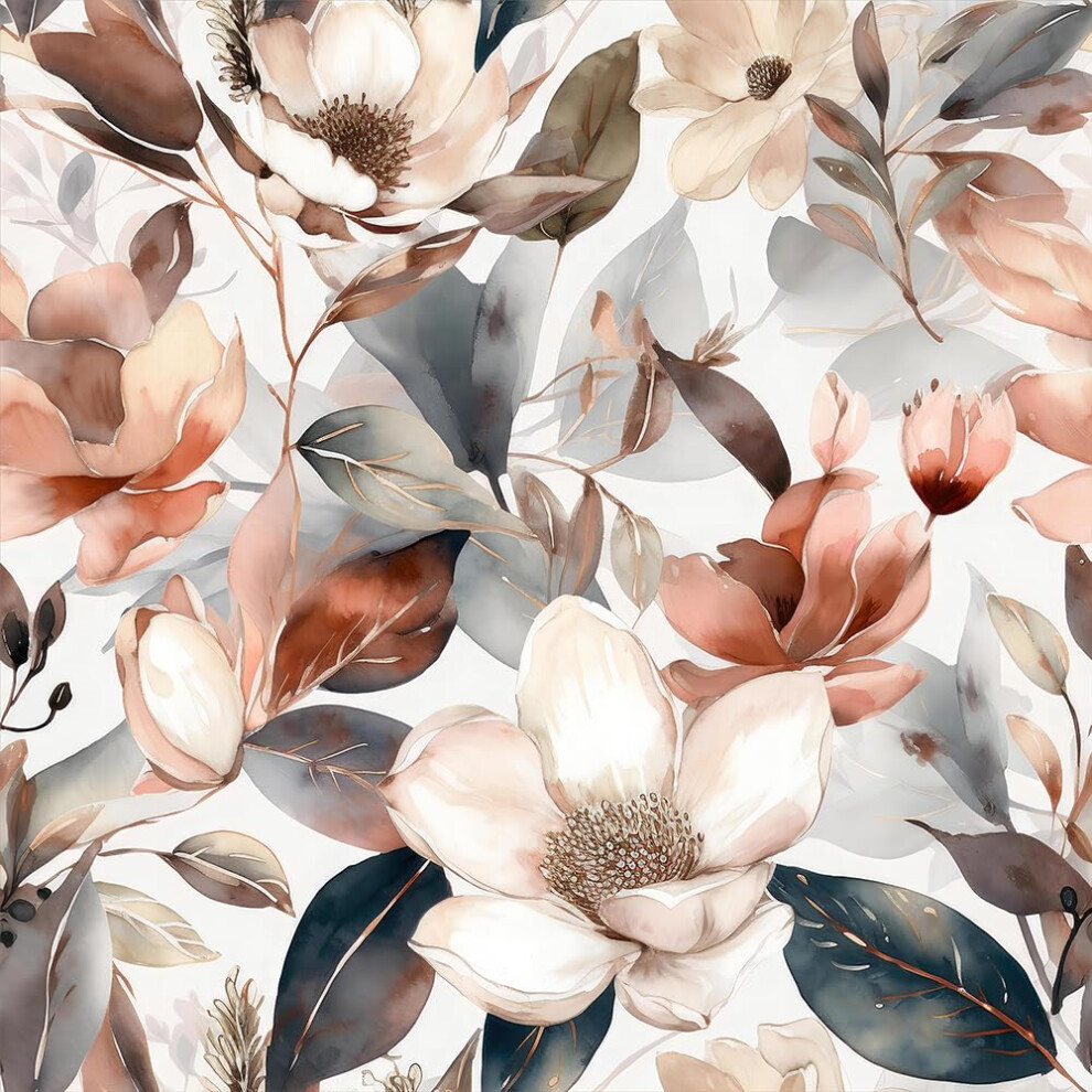 Muralpeel Vintage Boho Magnolia Kwiaty Brazowy Kwiatowy Botaniczny Peel And Stick Tapeta Samoprzylepna Zdejmowana Latwo Odklejajaca Sie Papierowa Prz-image