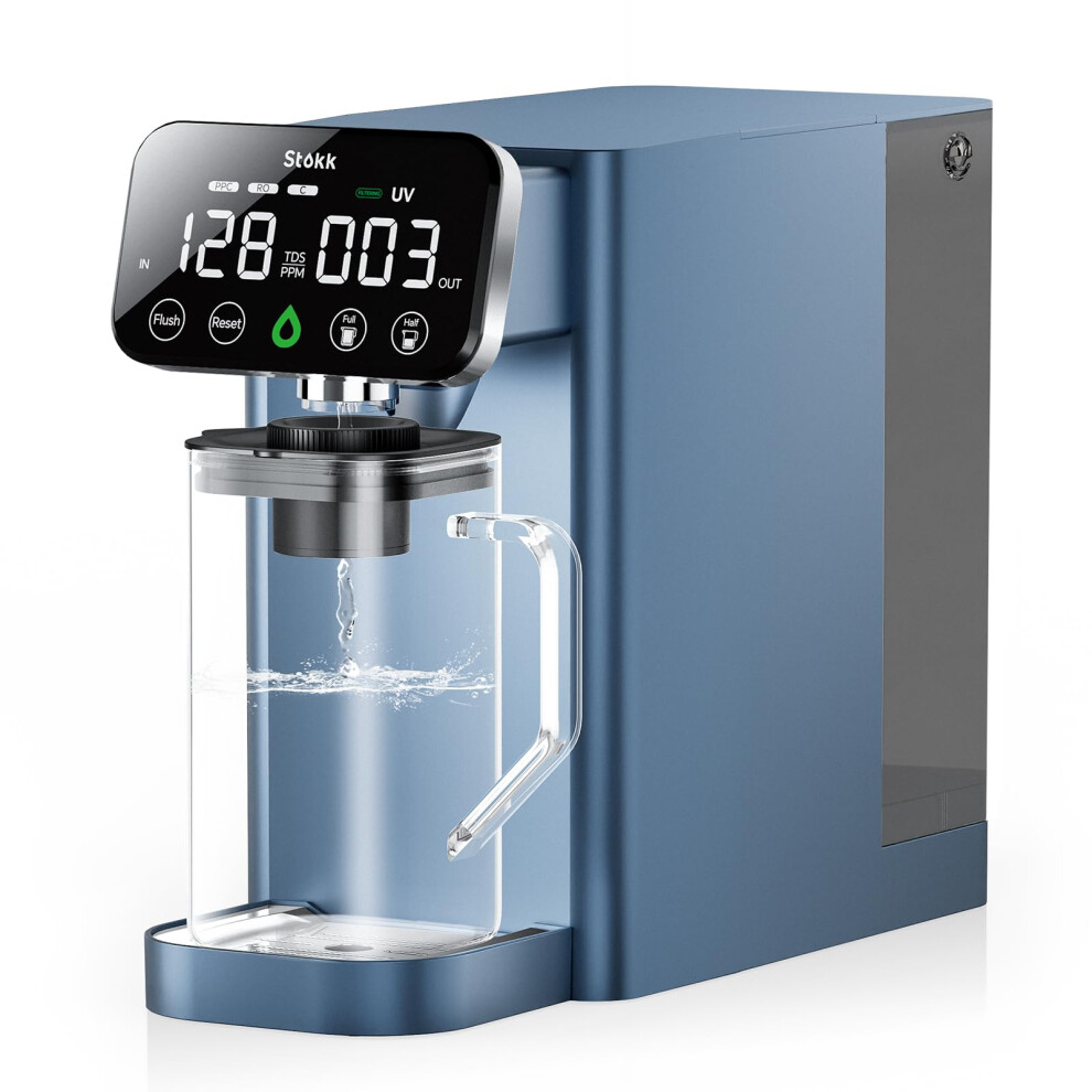 Stokk T1 Lite UV Reverse Osmosis Water Filter Countertop  Reverse Osmosis System with Carafe Alkaline Boost  6-Stage RO Water Filtration System  NSF/A