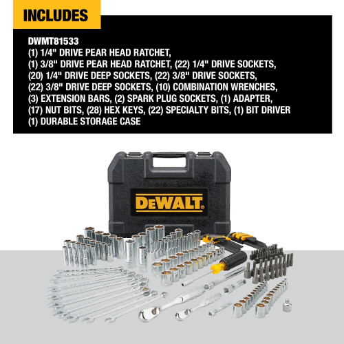 DeWalt Conjunto de ferramentas mecnicas DEWALT unidade SAE de 1/4 e 3/8 polegadas 172 peas (DWMT81533) 1