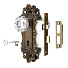 ToPToToo Mortise Lock Set for Interior Door  Antique Brass Door Knobs with Lock and Skeleton Key  Vintage Door Handle Lock Replacement for Interior Do