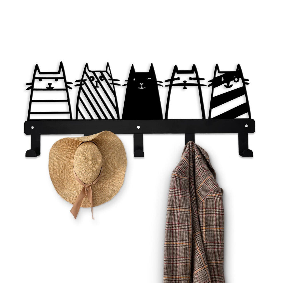 Patères murales en métal en forme de chat - Porte-clés noir chic - Support mural pour manteau - Crochets muraux polyvalents pour le rangement, le