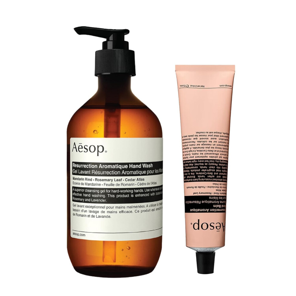 Coffret Gel lavant et baume pour les mains Aesop Resurrection Aromatique | Nettoyant, adoucissant et hydratant | 500 ml + 75 ml