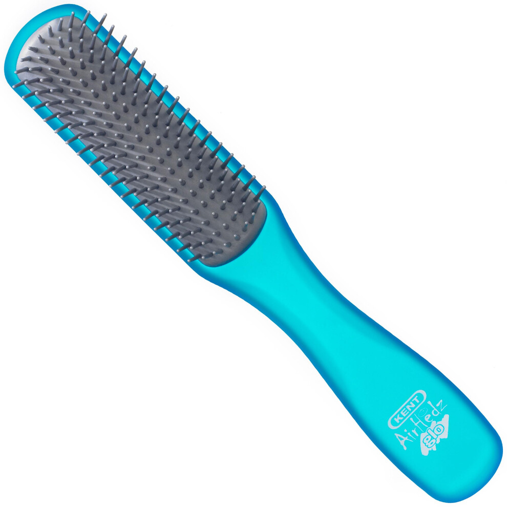Kent AHGLO02 Airhedz Glo Blue Half Round Narrow Detangling Hair Brush - 9 Row Ionic Anti Static Non Scratch Long Nylon Bristle Great for Detangling an