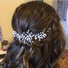 UNSUTUO CRISTAL BRIDAL BANDEBLEMENT SILF Silver Rhinaistone Feuilles de cheveux Vine Pearls Pieces de cheveux pour les femmes et les filles (argent)