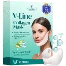 Maschera lifting PLANTIFIQUE V-Line - 15 pezzi di collagene per il mento per donne e uomini - Maschera per il viso e il collo a forma di V per ra