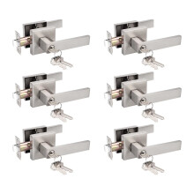Probrico 6 Pack Interior Bedroom Entrance Door Lever Doorknobs Door Lock One Keyway Entry Keyed Alike Same Key Entrance Lockset in Satin Nickel Each
