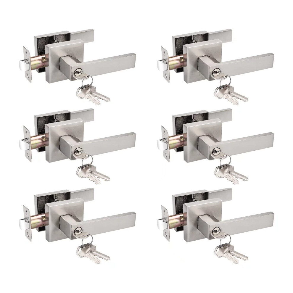 Probrico 6 Pack Interior Bedroom Entrance Door Lever Doorknobs Door Lock One Keyway Entry Keyed Alike Same Key Entrance Lockset In Satin Nickel Each W 717332819179