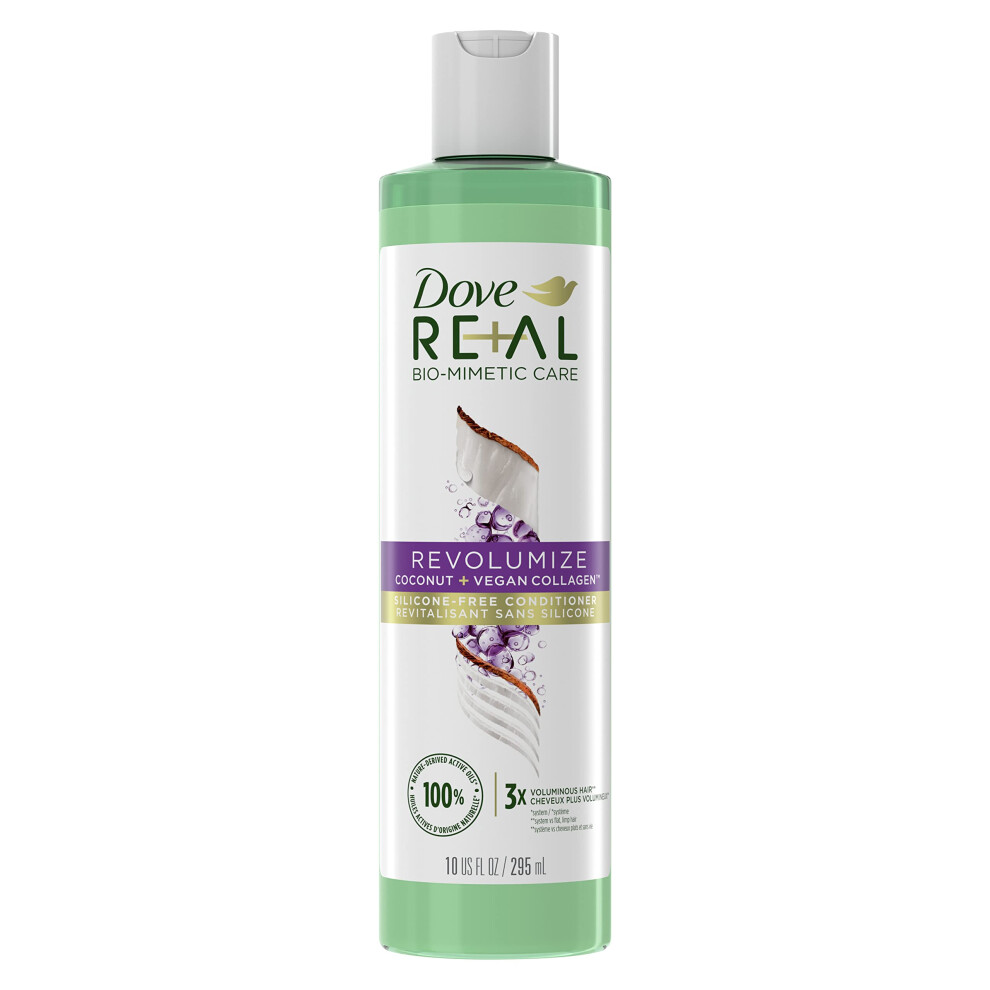 Dove RE+AL Bio-Mimetic Care Conditioner For Fine Flat Hair Revolumize Silicone-Free Conditioner With Coconut + Vegan Collagen 10oz