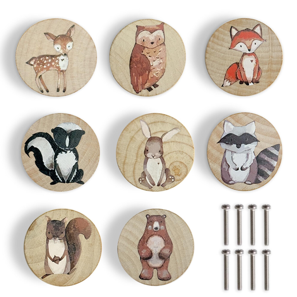 Boutons De Tiroir Ronds D Coratifs En Bois Pour Commode Et Armoire Lasyman, Motifs Animaux, Pour Enfants (8 Couleurs De B Ches)-image