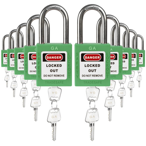 TRADESAFE Lockout Tagout-Schloss-Sets, 10 grüne gleichschließende ...
