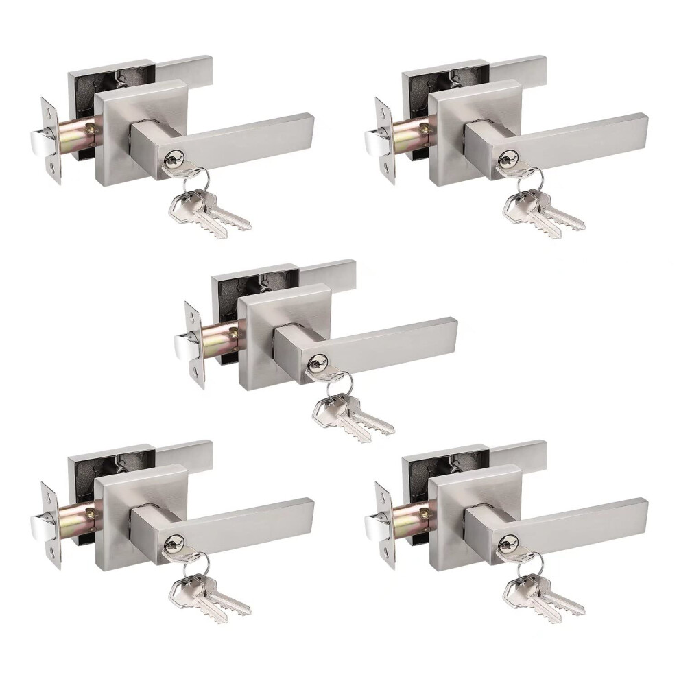 Probrico 5 Pack Interior Bedroom Entrance Door Lever Doorknobs Door Lock One Keyway Entry Keyed Alike Same Key Entrance Lockset In Satin Nickel Each W 717332828669
