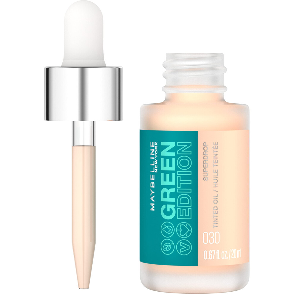 Maybelline Green Edition Superdrop Tinted Oil Base Makeup  Adjustable Natural Coverage Foundation Formulated With Jojoba & Marula Oil  30  1 Count