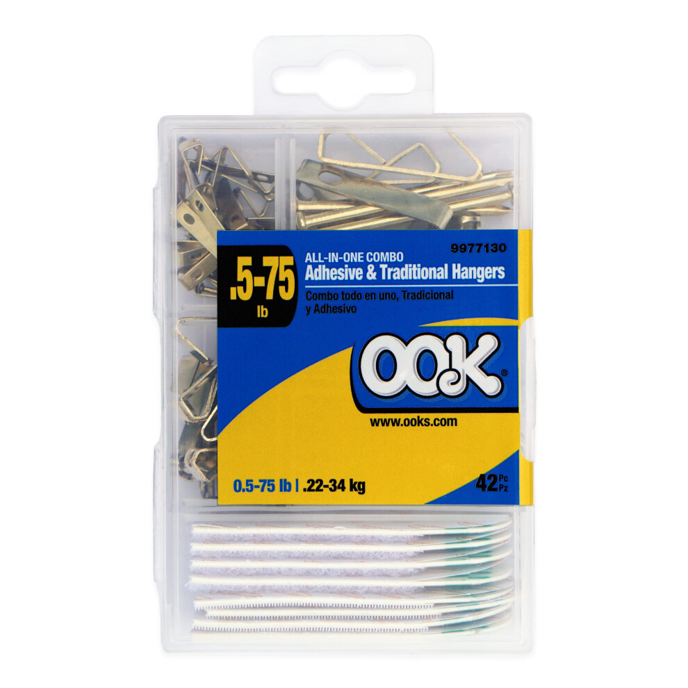 OOK Adhesive Picture Hangers  Traditional Picture Hanger Kit  Brass Picture Hooks (.5-75lb)  42 Pieces  9977130-image-OPC-PGTGGR5-NEW